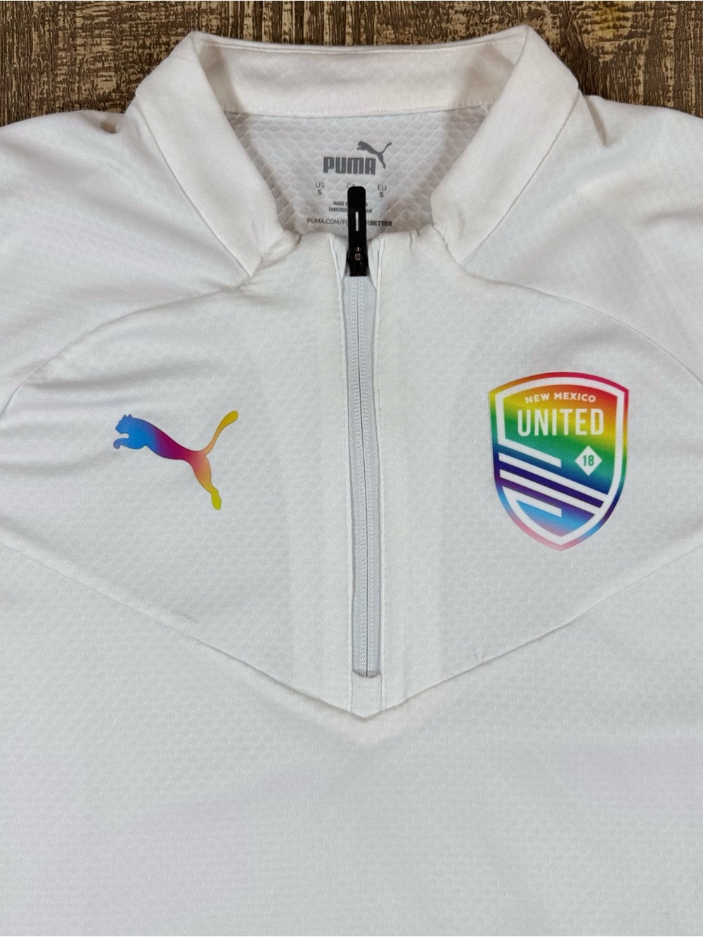 Puma NM United Soccer White Half-Zip Top with Rainbow Pride